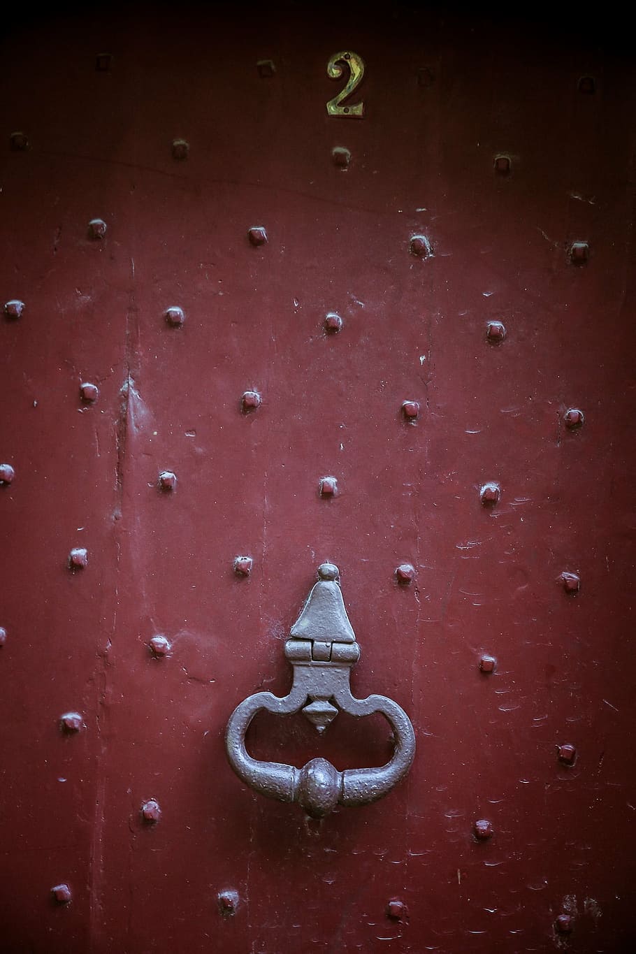 door, number, two, red, metal, entrance, no people, close-up HD wallpaper