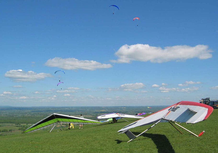 hang, glider, devils, brighton, sussex, downs, air vehicle HD wallpaper