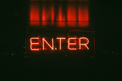red enter neon signage, dark, night, billboard, light, illuminated HD wallpaper
