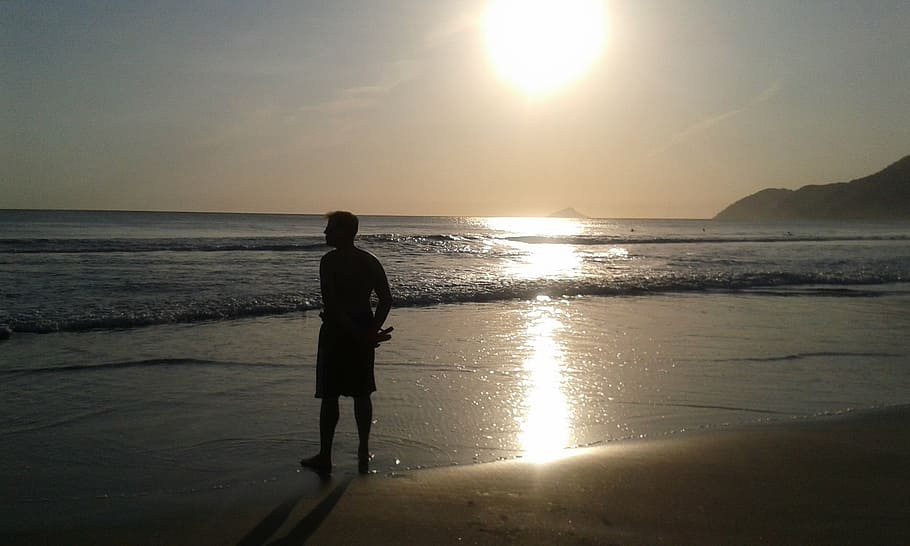 reflection, by sunsets, beach, sea, silhouette, outdoors, people HD wallpaper