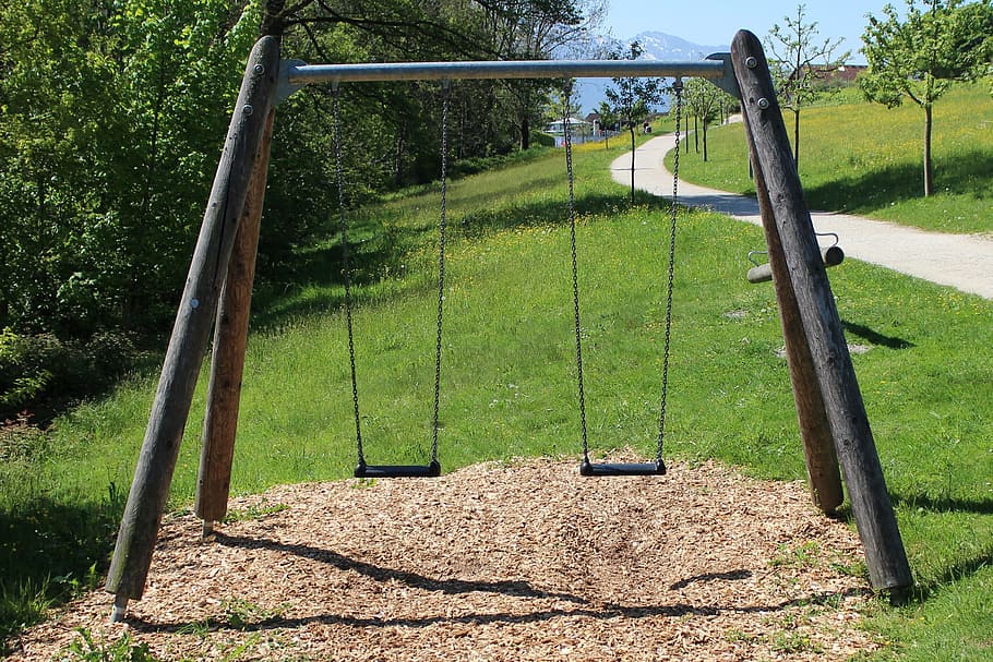 chains swing, rock, playground, swing device, game device, plant HD wallpaper