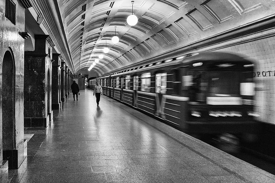 metro, moscow, red gate, escalator, subway, black and white