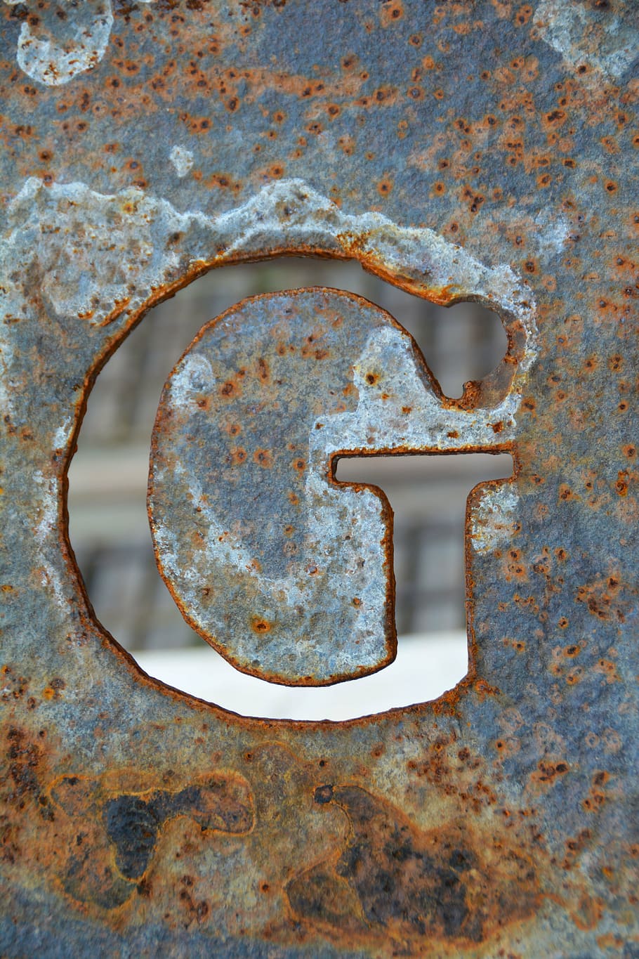 HD wallpaper: rusted steel frame, letter g, alphabet, font, type ...