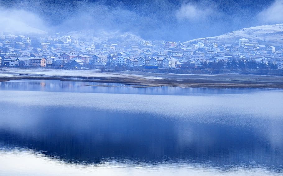 winter, snow, white, cold, christmas, holiday, nature, blue HD wallpaper