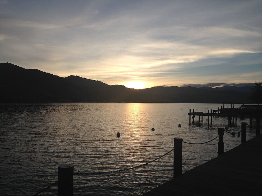 sunset, lake, water, nature, sky, reflection, mountain, beauty in nature HD wallpaper