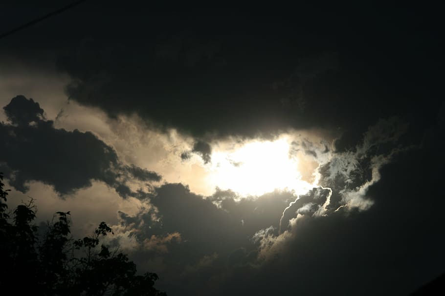 sky, clouds, dark, greys, layered, sunset, sunlight, dramatic HD wallpaper