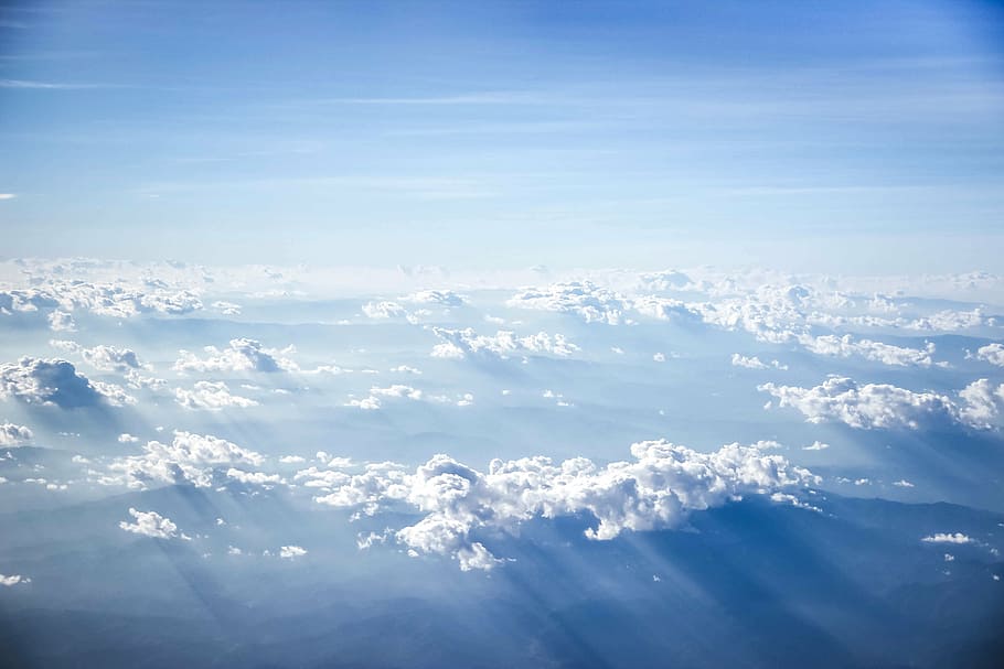 white clouds, clouds on the world, sky, cloud view, blue, fluffy HD wallpaper