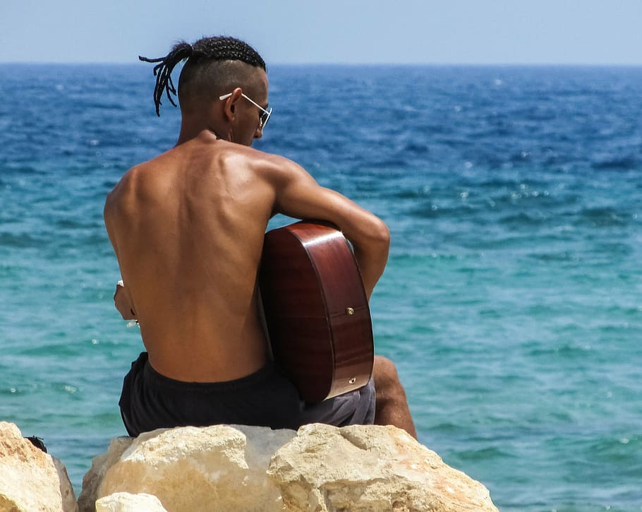 young, man, guitar, playing, summer, expression, music, leisure HD wallpaper