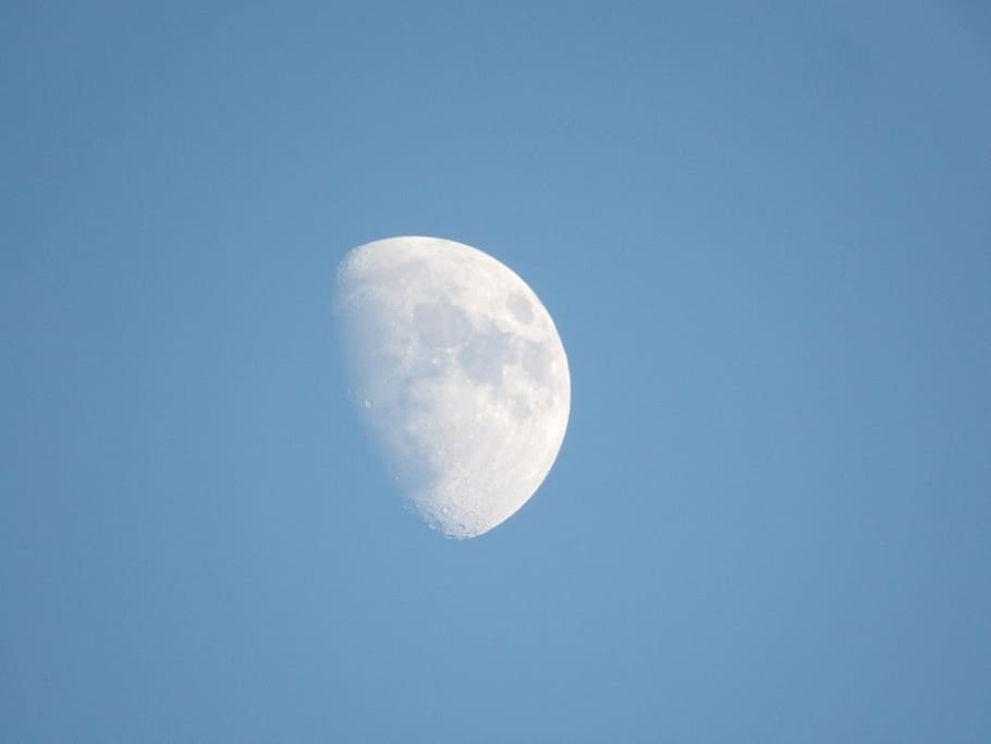 Moon, Sky, Blue, Evening, moon surface, astronomy, copy space HD wallpaper