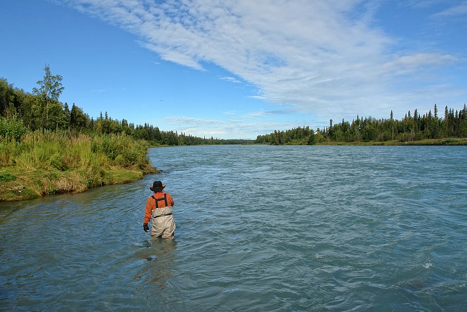 man walking on body of water at daytime, keani river, alaska, HD wallpaper