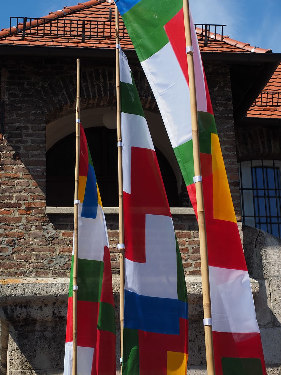 Flags, Colorful, Blow, Wind, Flutter, danube fixed, ulm, multi colored HD wallpaper