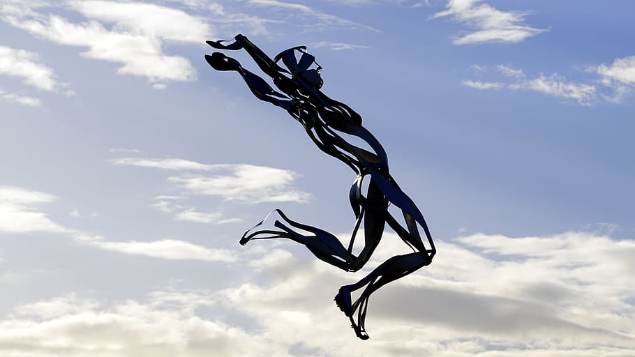 sky, man, person, art, clouds, daylight, jump, cloud - sky, mid-air HD wallpaper