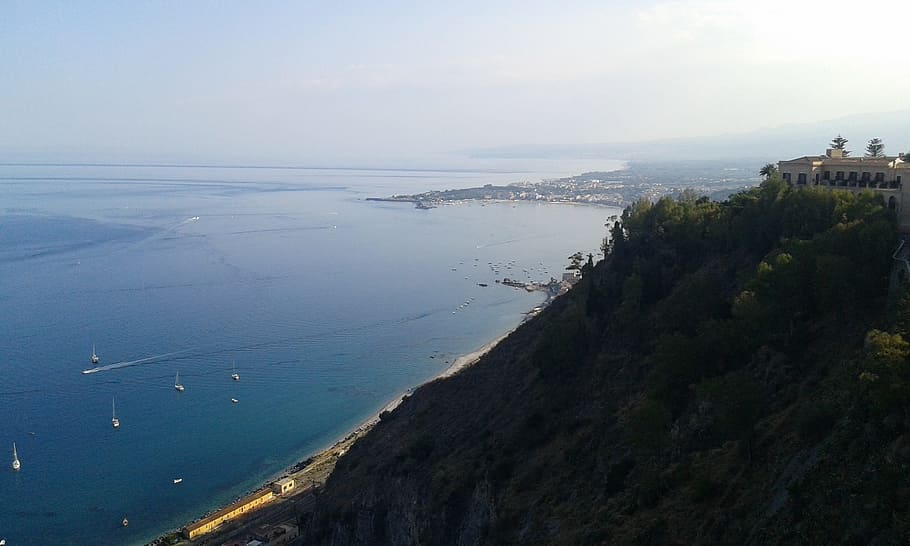 taormina, sea, landscape, water, scenics - nature, beauty in nature HD wallpaper
