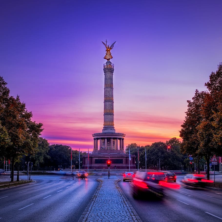 time-lapse photo of cars passing on road near concrete tower, HD wallpaper