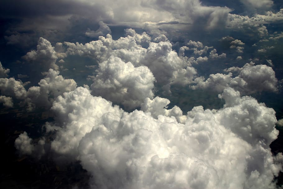 sky, cloud, height, plane, white, fluffy, the atmosphere, landscape HD wallpaper