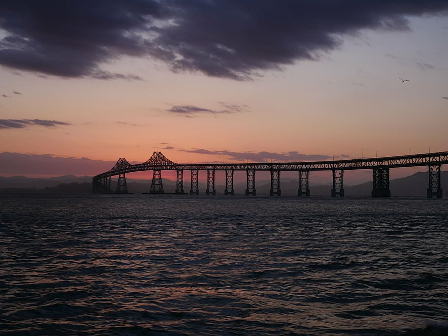 california, bridge, sunset, sky, water, architecture, cloud - sky HD wallpaper
