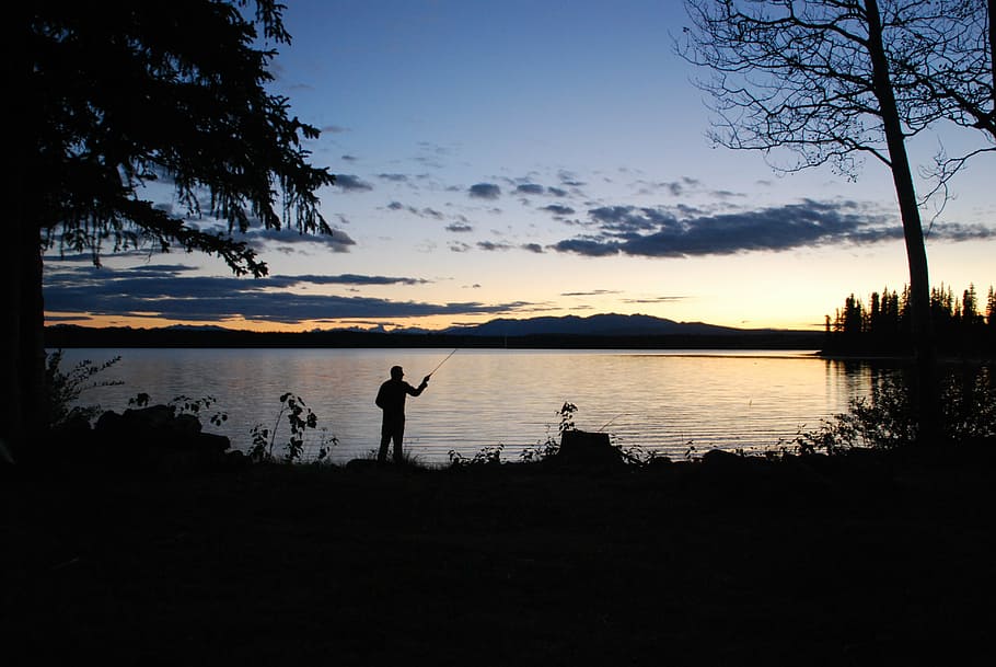 abendstimmung, lake, sunset, fish, water, canada, angler, peaceful HD wallpaper