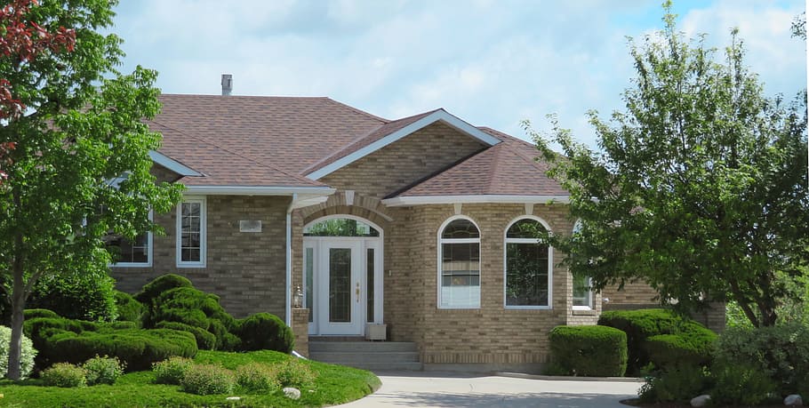 beige concrete house surrounded by green trees, Home, Property