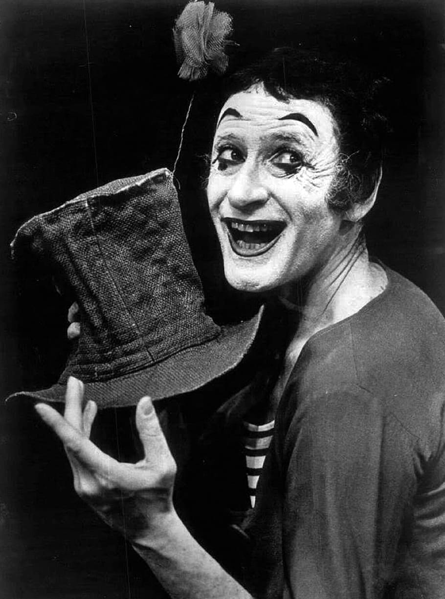 grayscale photography of man holding hat, Marcel Marceau, Actor, HD wallpaper