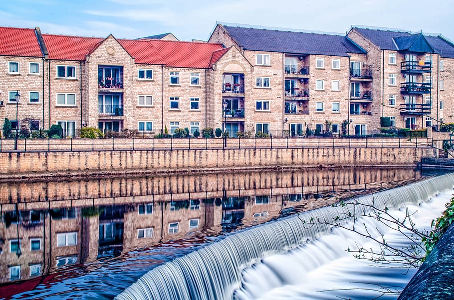 water, reflection, element, wet, flow, direction, building HD wallpaper