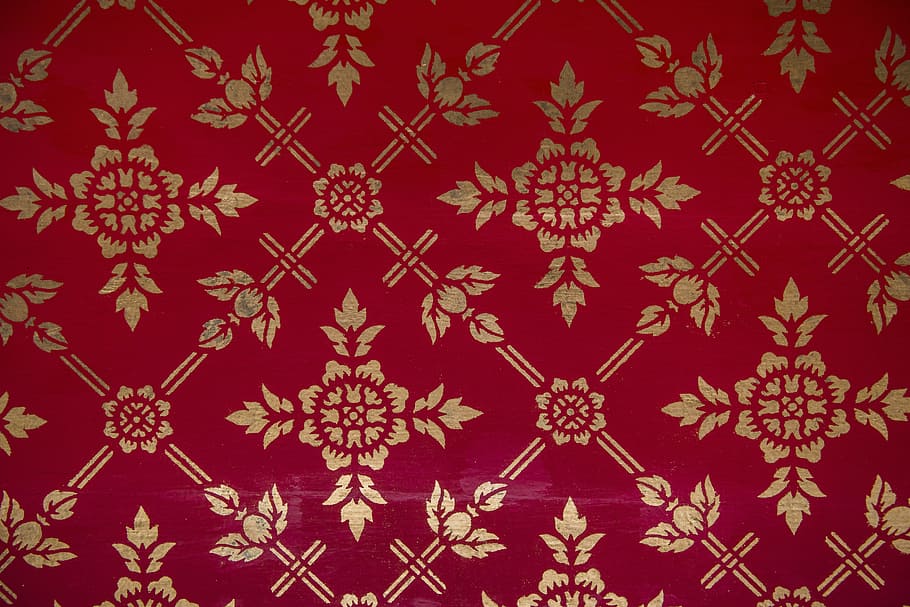 red and yellow floral textile, pattern, decoration, ornate, abstract, HD wallpaper