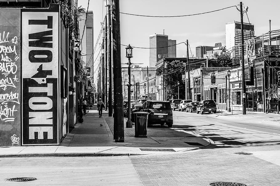 grayscale photograph of street, Ghetto, Downtown, City, urban
