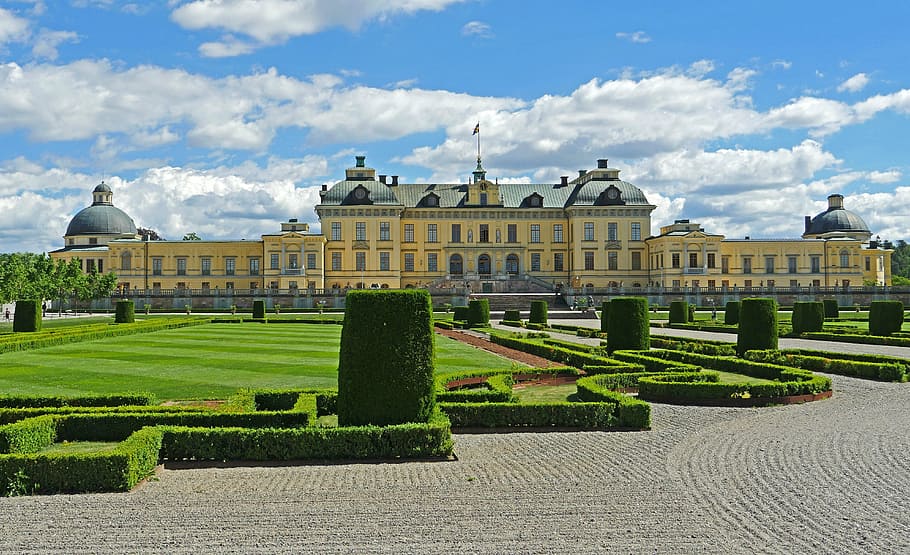 drottningholm palace, garden side, schlossgarten, symmetrical, HD wallpaper
