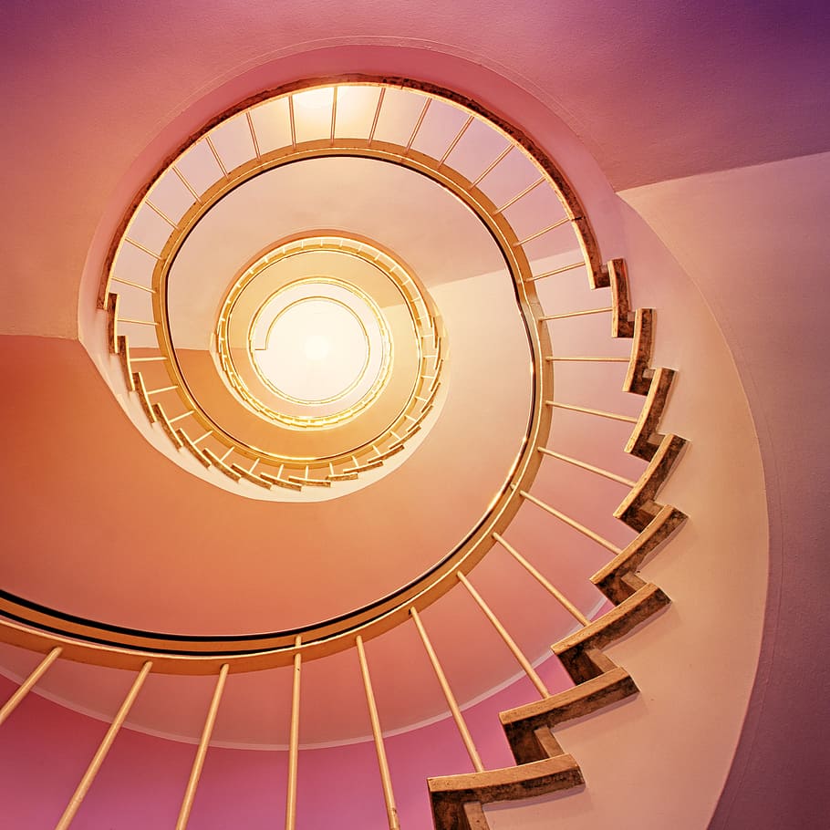 pink spiral stairs illustration, level, architecture, contemporary HD wallpaper