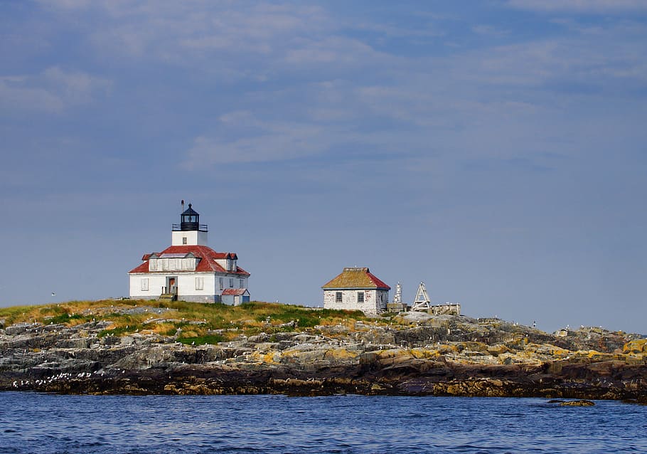 ocean, island, lighthouse, architecture, built structure, building exterior HD wallpaper
