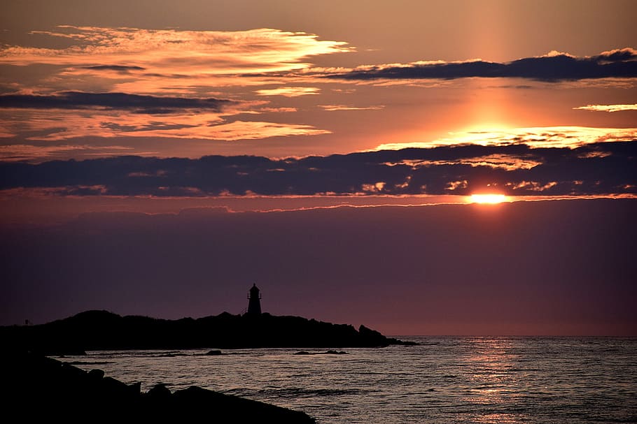 lighthouse, sunset, norway, lofoten, coast, sea, sky, evening HD wallpaper