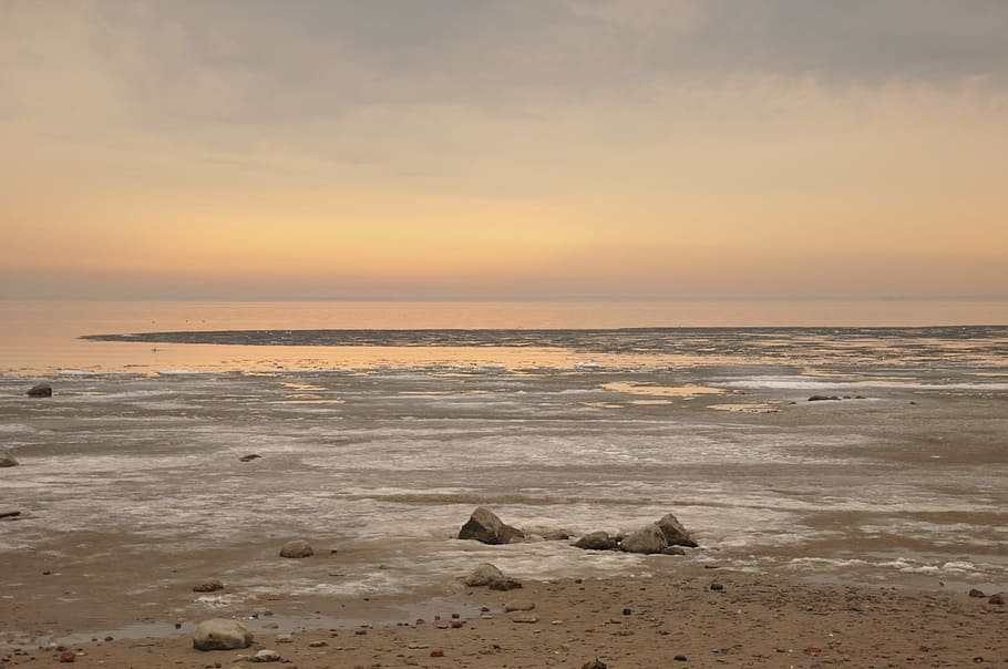 water, sunset, beach, sea, sky, horizon, horizon over water HD wallpaper