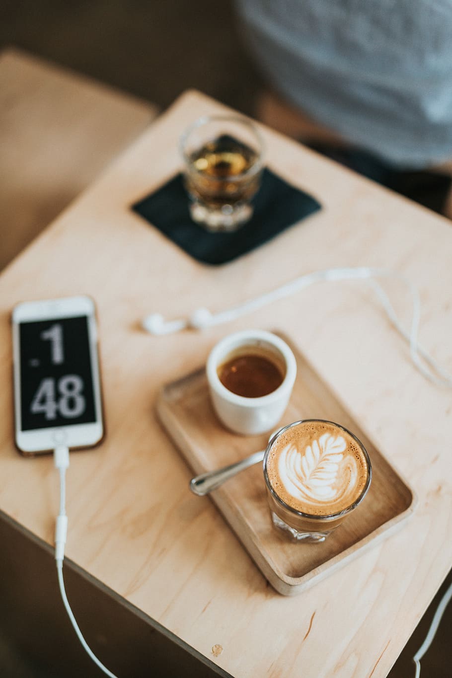 clear glass teacup on brown wooden board, caffeine, coffee, korean coffee, HD wallpaper
