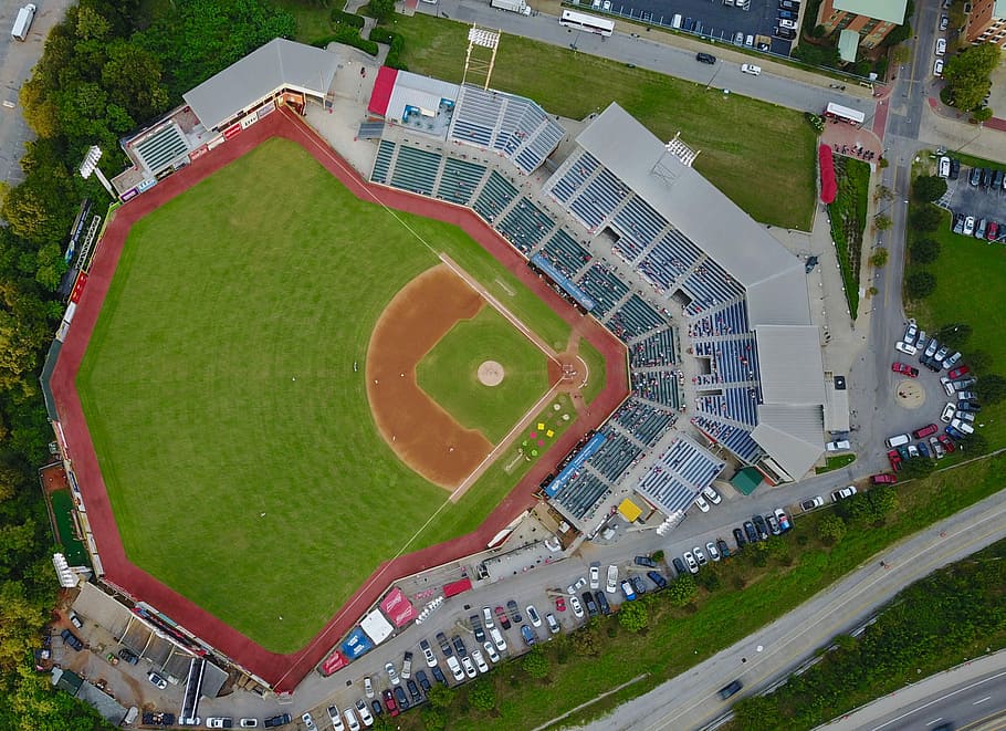 aerial view photo of baseball field, aerial photo of baseball stadium, HD wallpaper