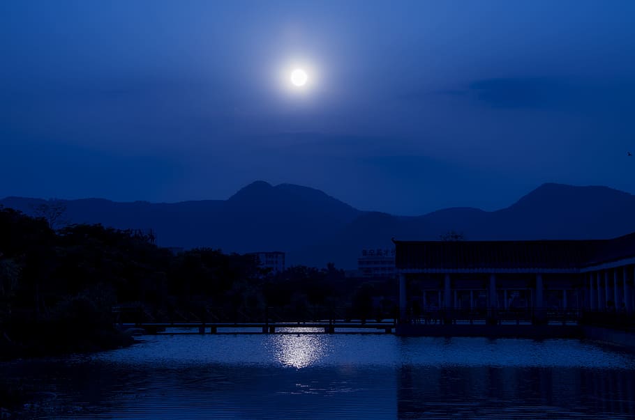 views, night view, park, sky, water, mountain, architecture HD wallpaper