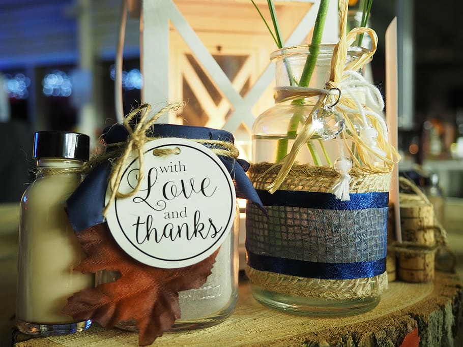 clear glass jar on brown wooden table, decoration, autumn, fall HD wallpaper