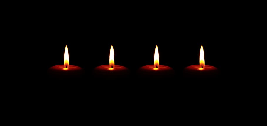 four tealights with lights, candles, christmas, advent, burn, HD wallpaper