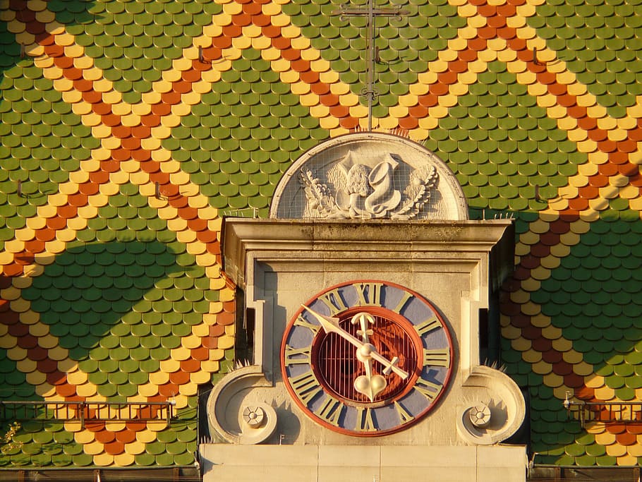 Clock Tower, Roof, roofing, colorful, pattern, ornament, time HD wallpaper