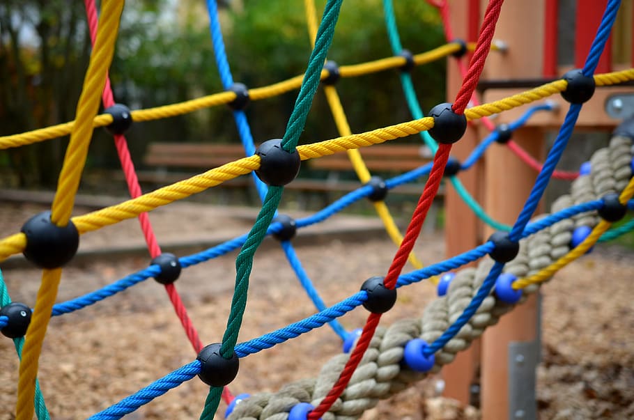 yellow, green, and blue net, network, playground, game device, HD wallpaper