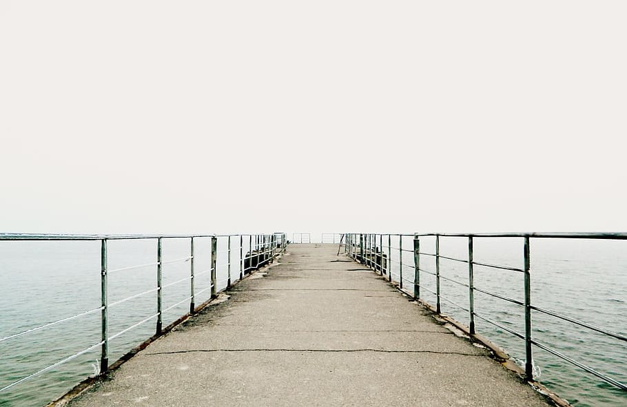 pier, sea, beach, water, railing, direction, the way forward HD wallpaper