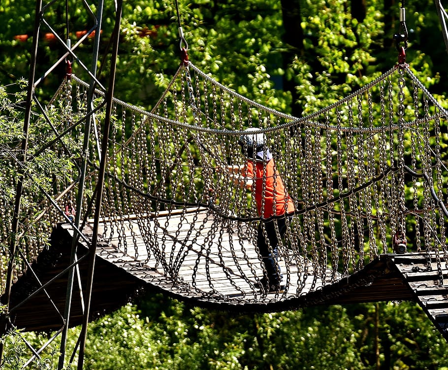 Suspension Bridge, Chains, Child, experience, height, shaky HD wallpaper