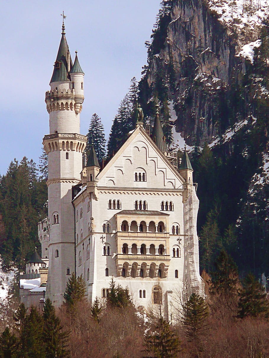 white and beige castle near mountain, neuschwanstein, king ludwig the second, HD wallpaper