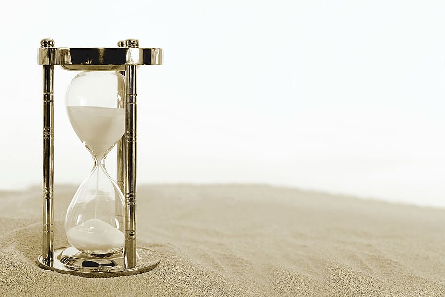 photo of clear hourglass with chrome steel base, clock, time, HD wallpaper