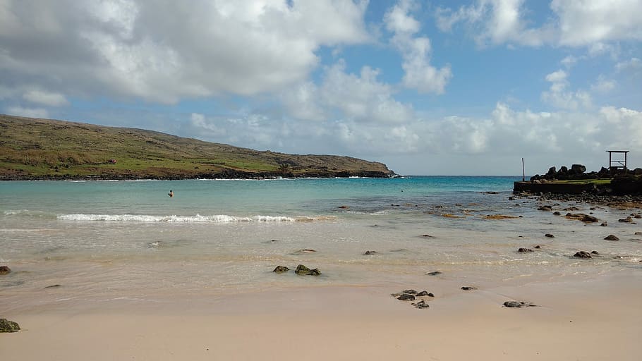 Anakena, Rapa Nui, Chile, sea, water, sky, nature, beach, beauty in nature, HD wallpaper