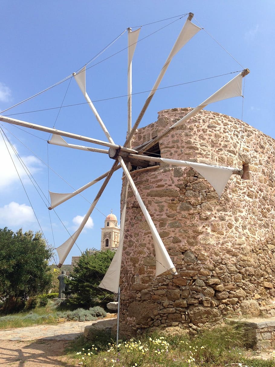 HD wallpaper: Windmill, Crete, Land, Plateau, island of crete ...