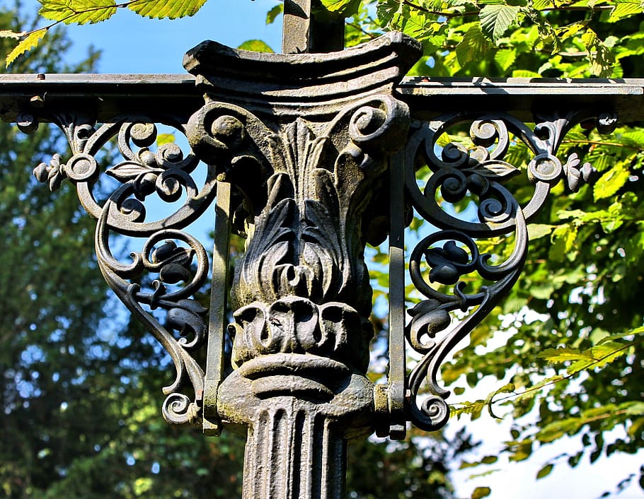Iron, Ornaments, Tree, park, green, wrought iron, flowers, historically HD wallpaper