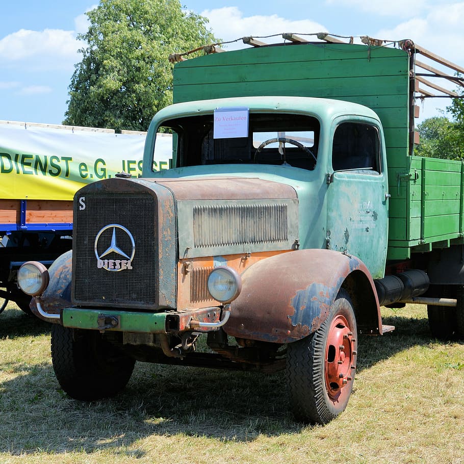 truck, oldtimer, historically, unrestored, mercedes-l4500s, HD wallpaper