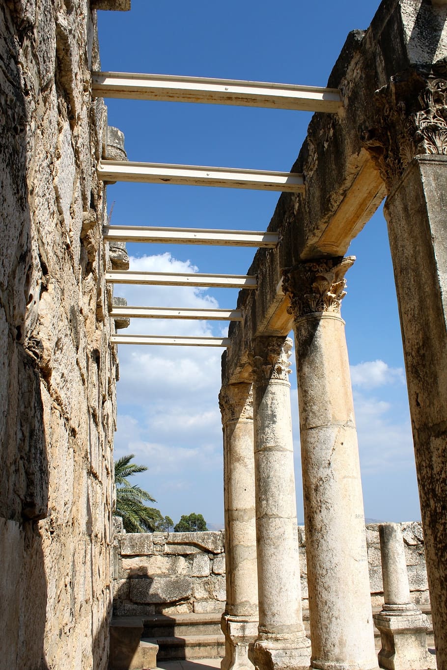 architecture, sky, remains, historical, pillars, columns, israel HD wallpaper