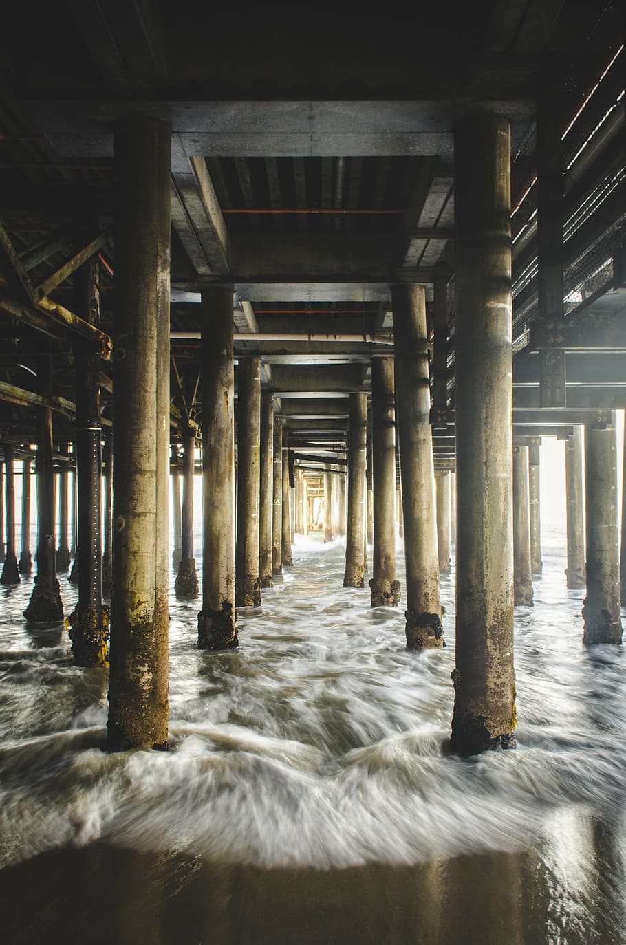 view under wooden dock during daytime, pier, jetty, waves, beach HD wallpaper