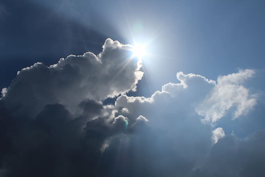 time lapse photography of white clouds, sun, emerge, sky, blue HD wallpaper