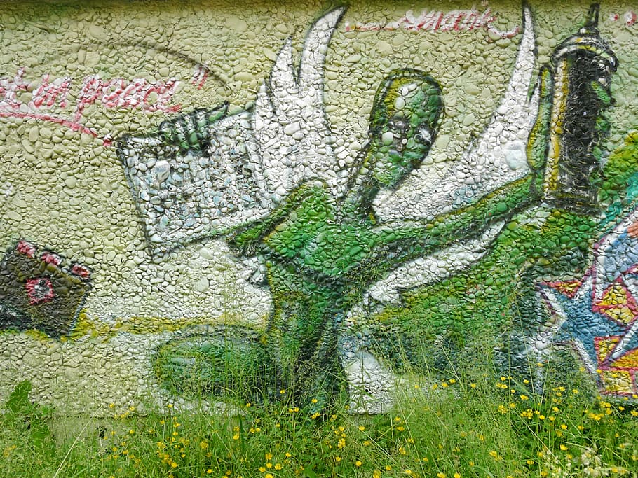 graffitty, augsburg, green, stone, sprayer, green color, plant HD wallpaper